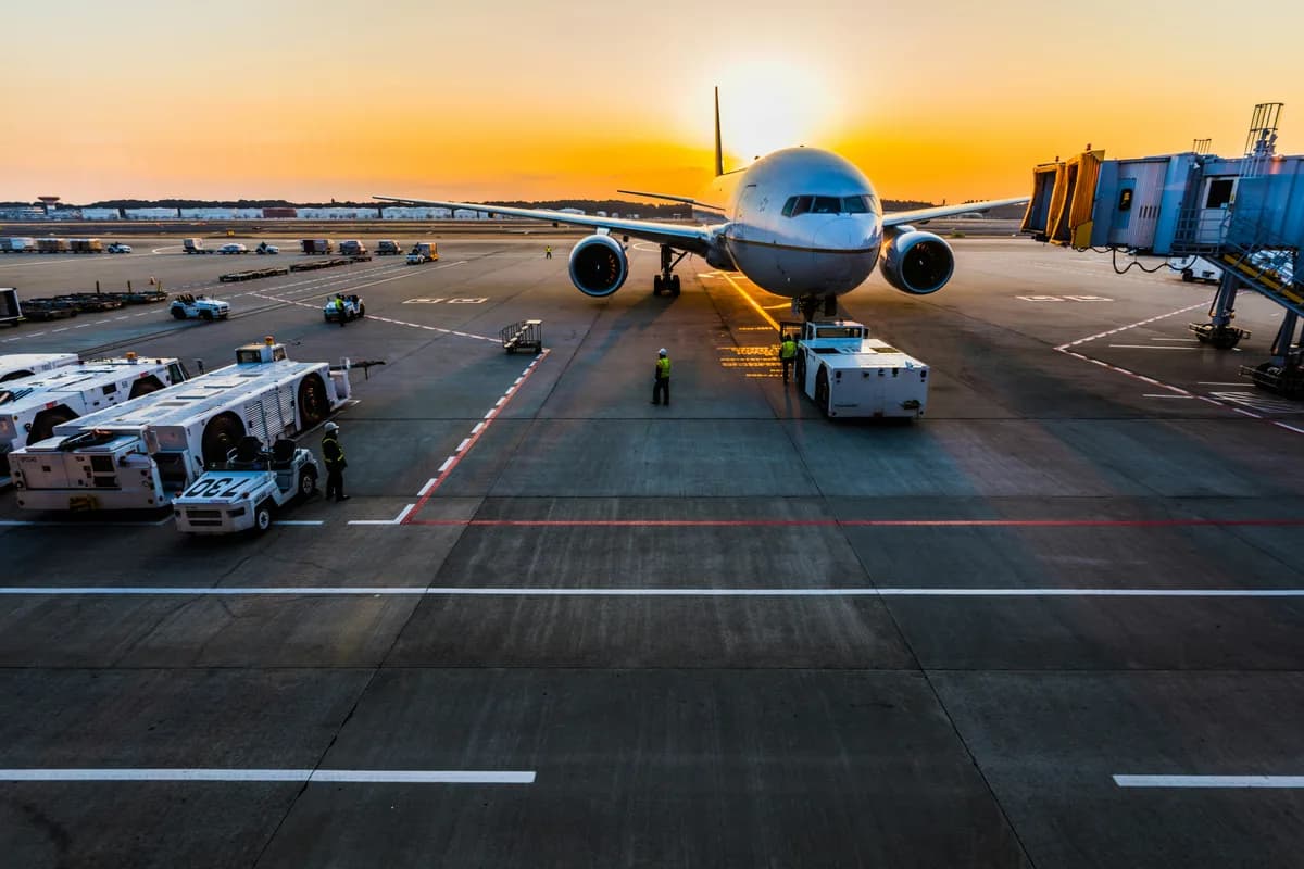 Aircraft on the stand at Birmingham Airport at sunset — Ridecore Travel fixed-price transfers from Leeds